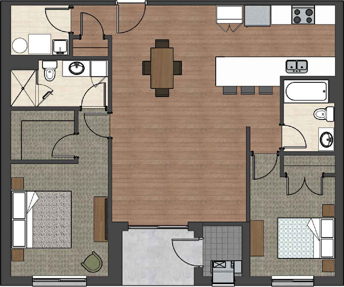 Suite A - Two Bedroom, 1,124 SF TOTAL EXCLUDES BALCONY AREA