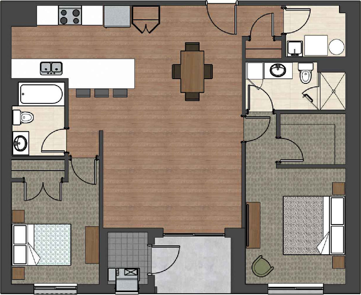 Suite B - Two Bedroom, 1,130 SF TOTAL EXCLUDES BALCONY AREA